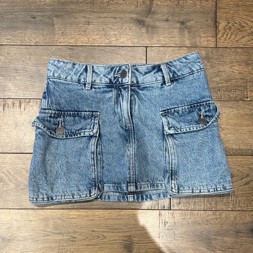 Garage Blue Denim Mini Skirt with Front Cargo Pockets